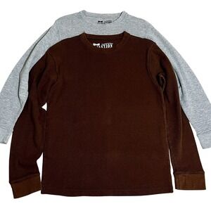 2 Pack Evolution In Design Waffle Knit Thermal Shirt M Brown Grey Minimalist